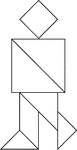 Tangrams, invented by the Chinese, are used to develop geometric thinking and spatial sense. Seven figures consisting of triangles, squares, and parallelograms are used to construct the given shape. This tangram depicts a man walking.