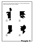 Silhouette outlines of people (silhouettes of men) made from tangram pieces. Tangrams, invented by the Chinese, are used to develop geometric thinking and spatial sense. 7 figures consisting of triangles, squares, and parallelograms are used to construct the given shapes.