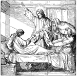 "While he yet spake, there came from the ruler of the synagogue's house certain which said, Thy daughter is dead: why troublest thou the Master any further? As soon as Jesus heard the word that was spoken, he saith unto the ruler of the synagogue, Be not afraid, only believe. And he suffered no man to follow him, save Peter, and James, and John the brother of James. And he cometh to the house of the ruler of the synagogue, and seeth the tumult, and them that wept and wailed greatly. And when he was come in, he saith unto them, Why make ye this ado, and weep? the damsel is not dead, but sleepeth. And they laughed him to scorn. But when he had put them all out, he taketh the father and the mother of the damsel, and them that were with him, and entereth in where the damsel was lying. And he took the damsel by the hand, and said unto her, Talitha cumi; which is, being interpreted, Damsel, I say unto thee, arise. And straightway the damsel arose, and walked; for she was of the age of twelve years. And they were astonished with a great astonishment. And he charged them straitly that no man should know it; and commanded that something should be given her to eat." Mark 5:36-43 KJV