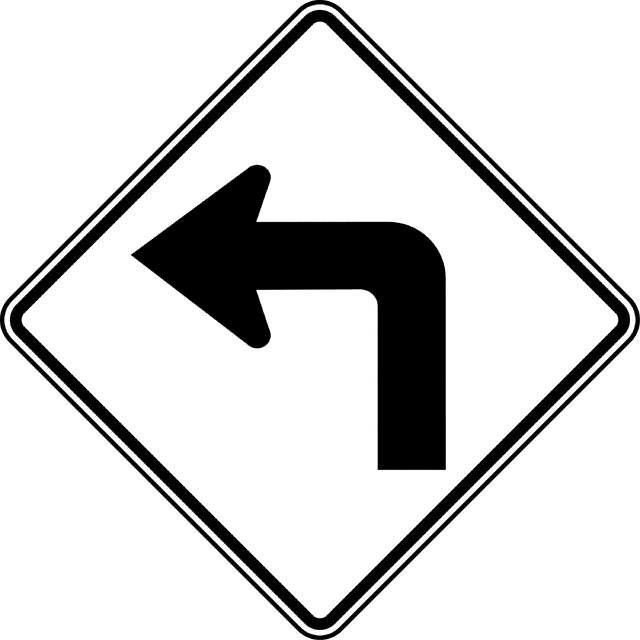 Left Turn, Black and White ClipArt ETC