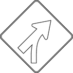 When a Merge sign is to be installed on an entering roadway that curves before merging with the major roadway, such as a ramp with a curving horizontal alignment as it approaches the major roadway, the Entering Roadway Merge sign should be used to better portray the actual geometric conditions to road users on the entering roadway.