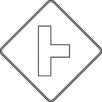 A Side Road symbol sign may be used in advance of an intersection to indicate the presence of an intersection and the possibility of turning or entering traffic. The relative importance of the intersecting roadways may be shown by different widths of lines in the symbol. An advance street name plaque may be installed above or below an Intersection Warning sign.