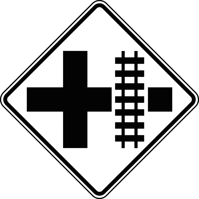 Highway-Rail Grade Crossing Advance Warning Cross Intersection, Black and White