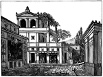 An illustration of the streets of Pompeii. Pompeii is a ruined and partially buried Roman town-city near modern Naples in the Italian region of Campania, in the territory of the comune of Pompei. Along with Herculaneum, its sister city, Pompeii was destroyed, and completely buried, during a long catastrophic eruption of the volcano Mount Vesuvius spanning two days in AD 79.