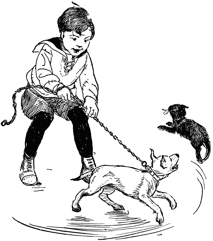 Boy Wrangling on a Leash Chasing a Cat | ClipArt ETC