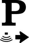 This is an example of a directional sign with a secondary symbol. It is used to indicate that amphitheater parking is located to the right.