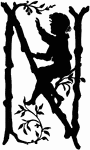 An illustration of the letter N as tree branches and a child sitting on it.