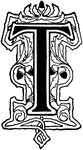 An illustration of a decorative letter T.