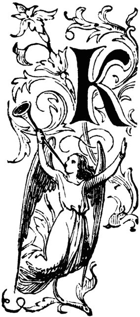 Decorative Letter K with Angel Blowing Horn