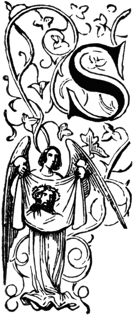 Decorative Letter S with Angel Holding Cloth