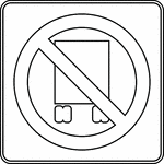 "The National Network Prohibition sign may be used to identify routes, portions of routes, and ramps where trucks are prohibited. The sign may also be used to mark the ends of designated routes."-Federal Highway Administration, 2007