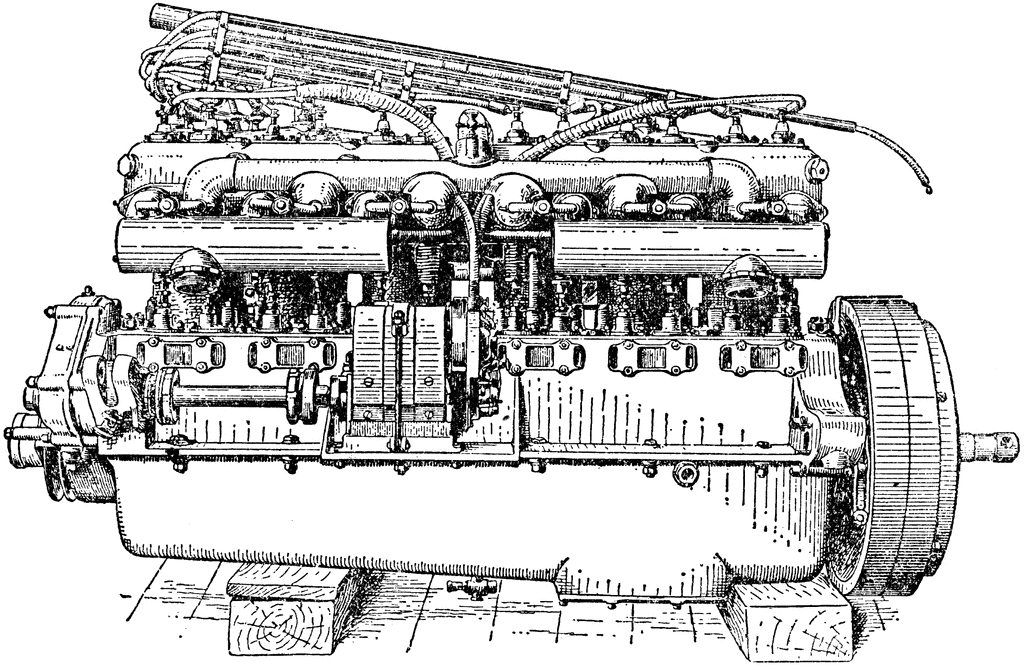 Valve Side View of Six Cylinder Rolls Royce Engine