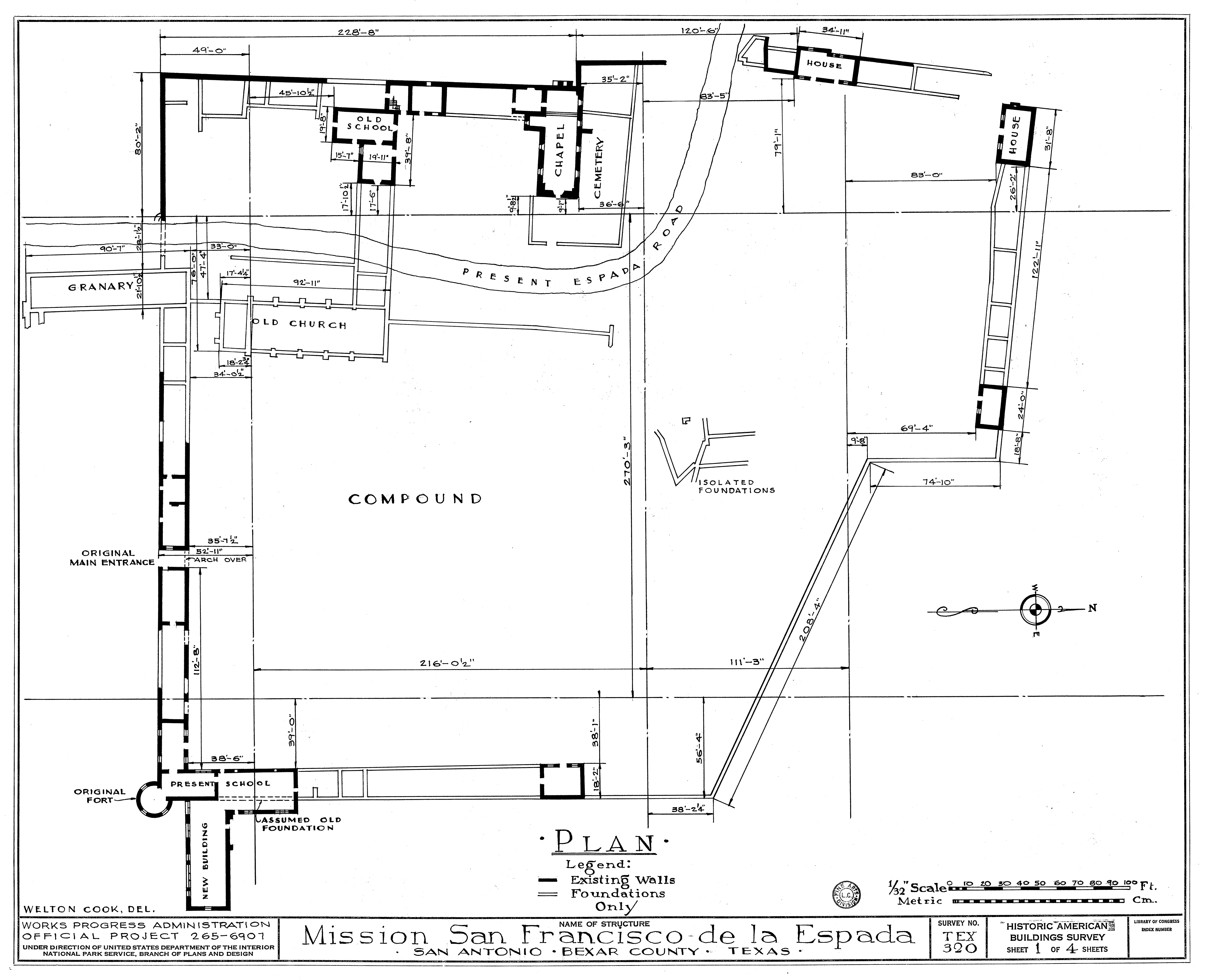 Mission Espada Site Plan 1937 ClipPix ETC Educational