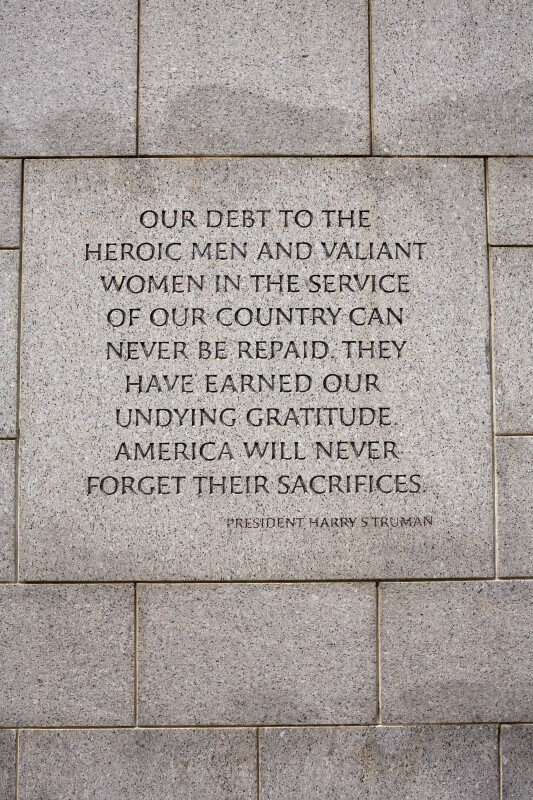 A quote from President Harry S Truman on a wall at the National 