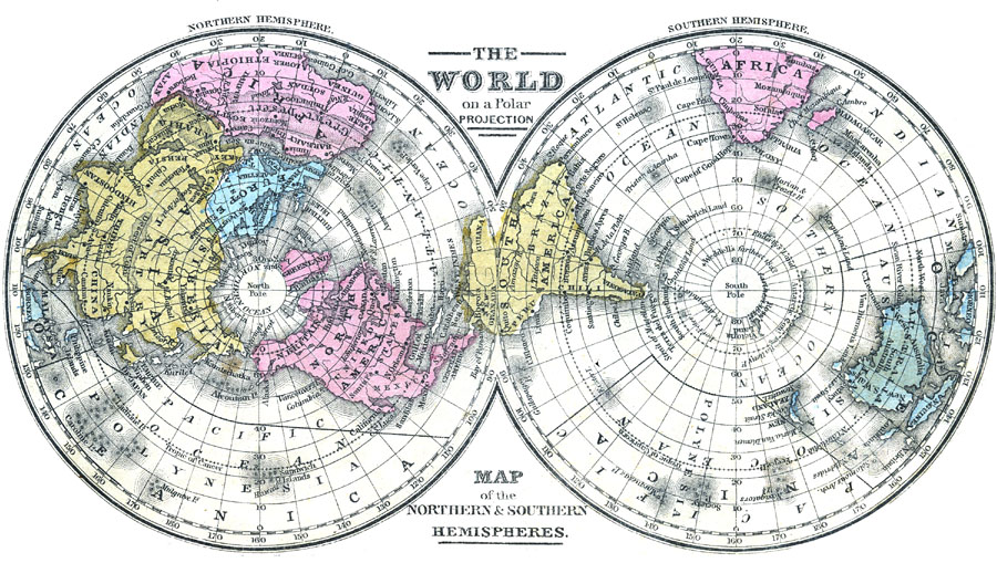 Map of the World on a Polar Projection