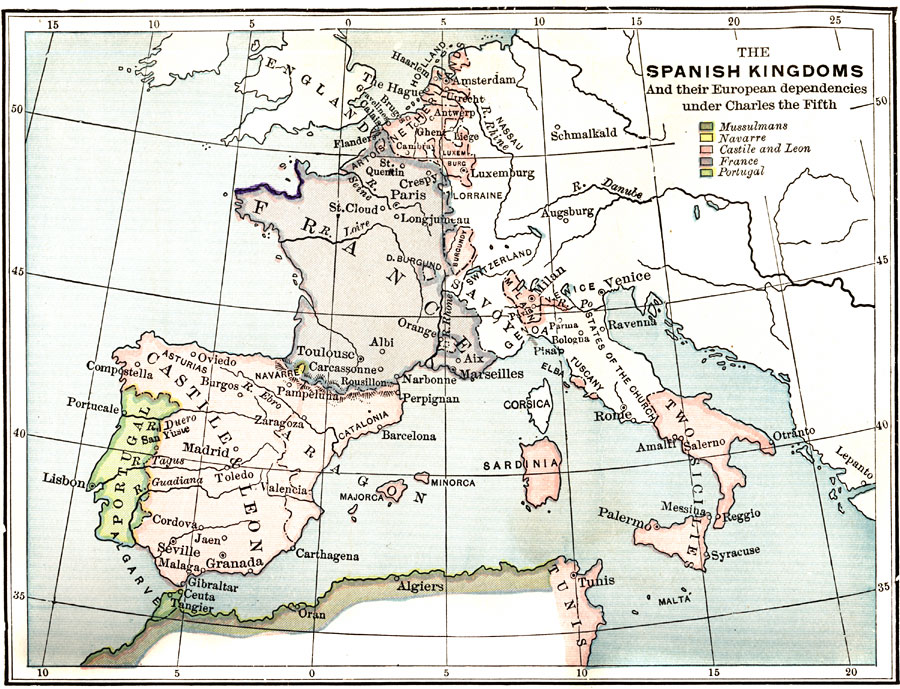The Spanish Kingdoms and their European dependencies under Charles the Fifth