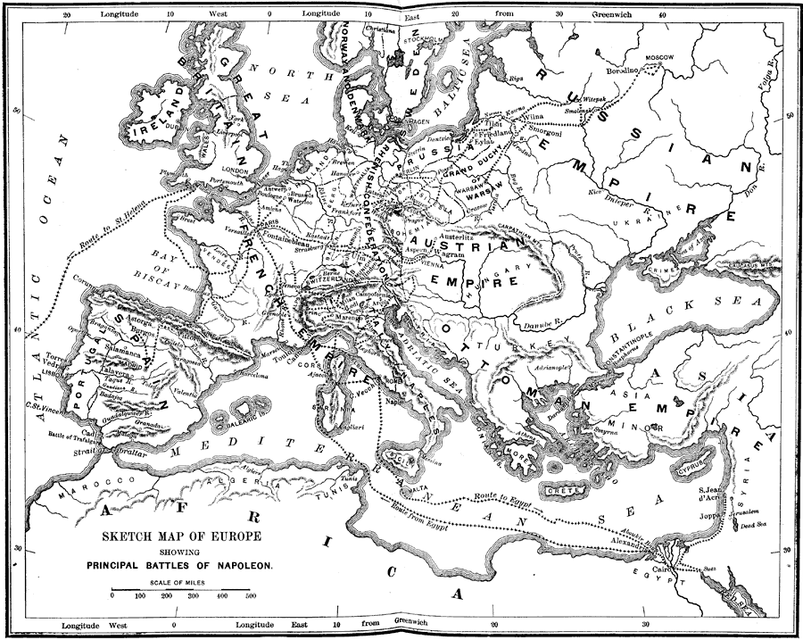Sketch Map of Europe Showing Principal Battles of Napoleon