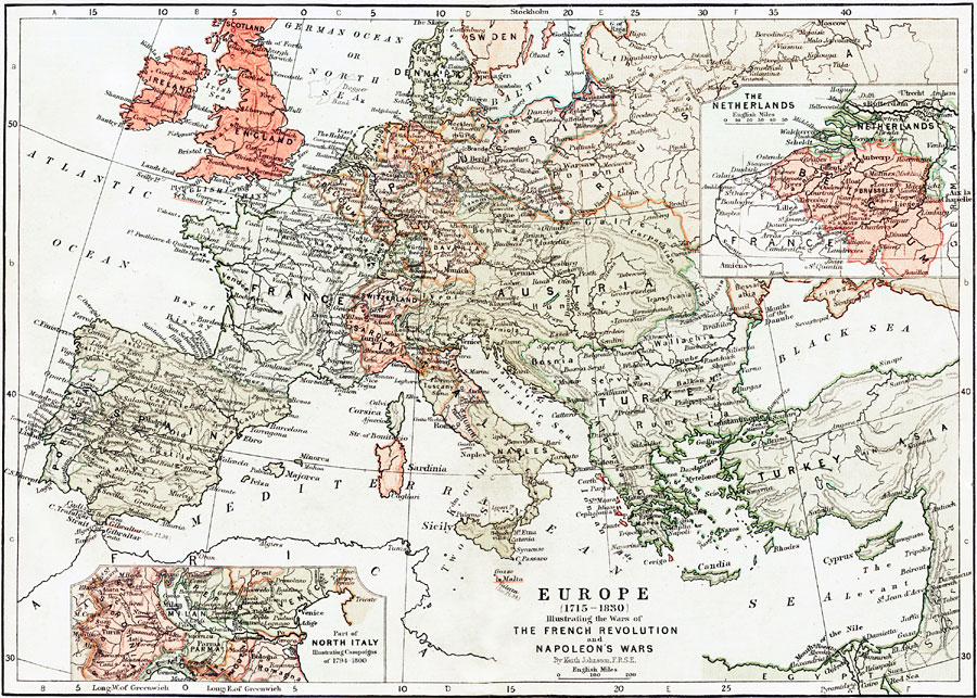 Europe illustrating the Wars of the French Revolution and Napoleon's Wars