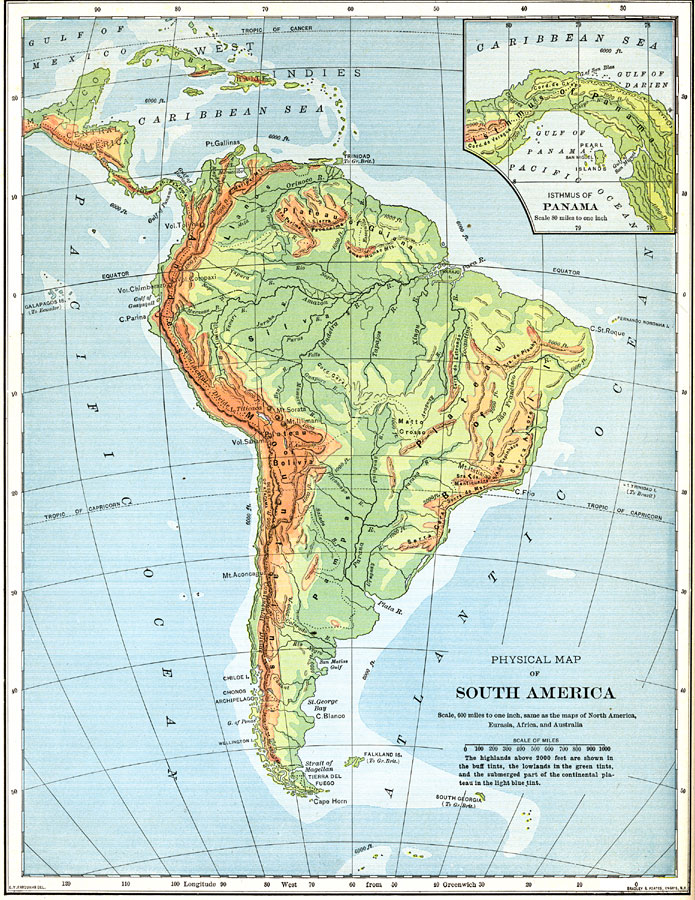 Physical Map of South America