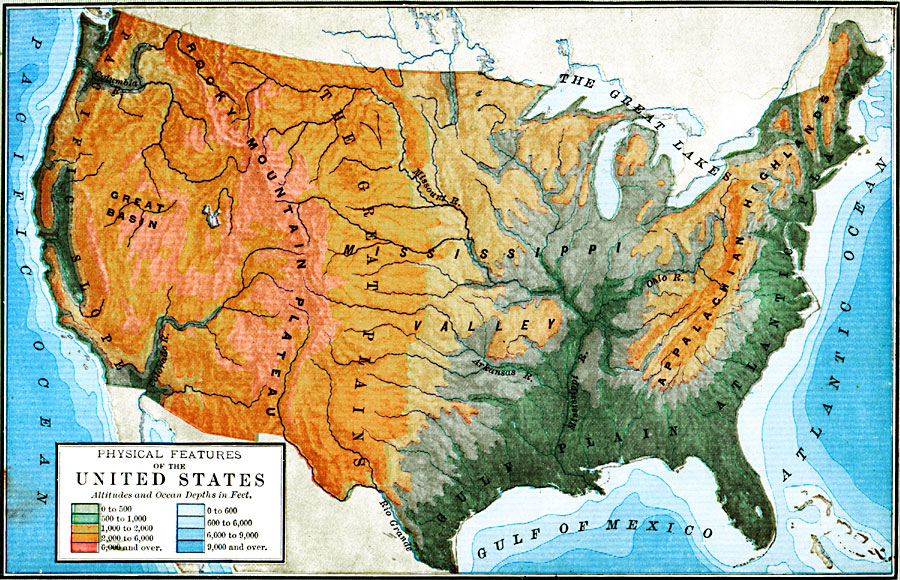 physical feature map of the united states United States Of America Physical Features Map physical feature map of the united states