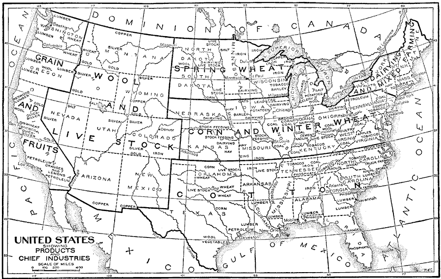 United States Showing Products and Chief Industries