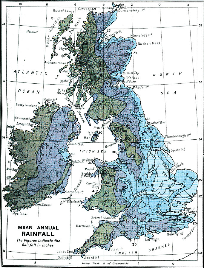 Mean Annual Rainfall in British Isles 