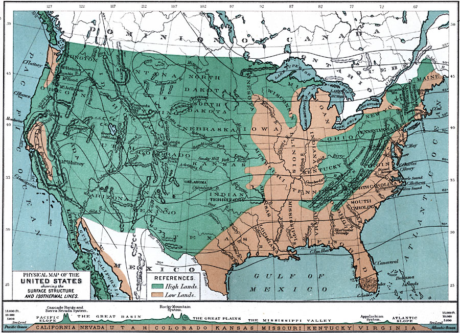 The United States Showing the Surface Structure and Isothermal Lines