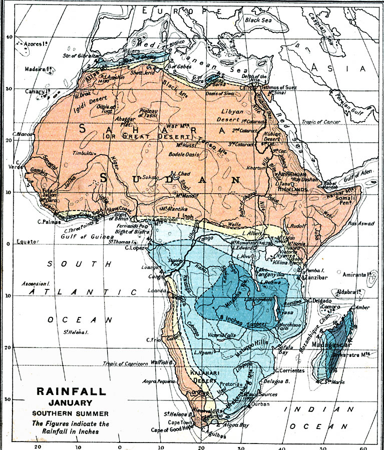 Rainfall in Africa in January
