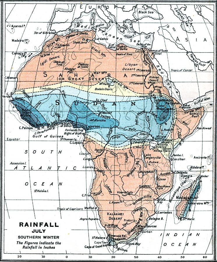 Rainfall in Africa in July