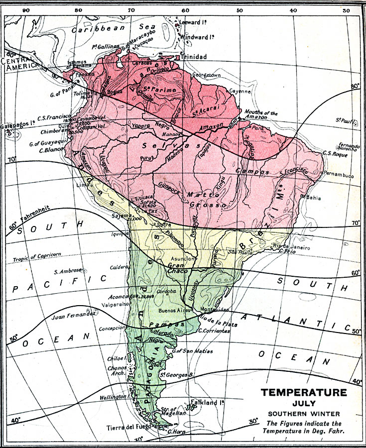 Temperature in South America - July