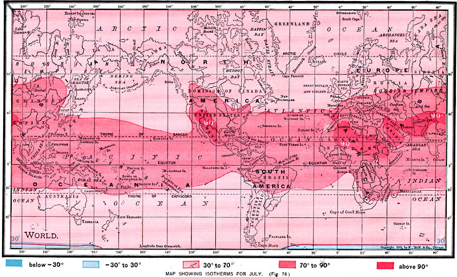 Map Showing Isotherms for July