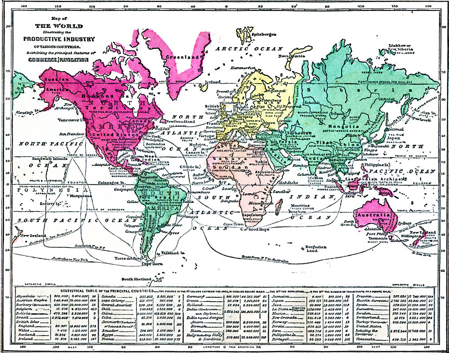 Map of the World Illustrating Industry, Commerce, and Navigation
