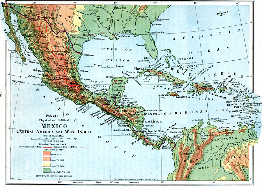 Physical Map Of Central America