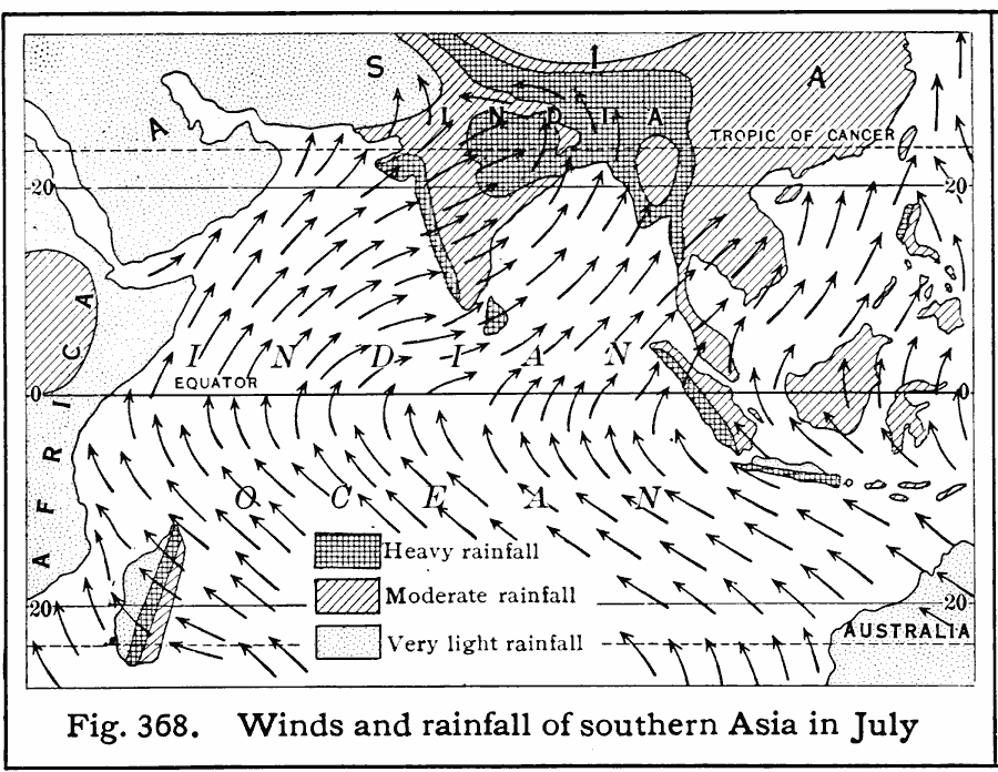 Winds and Rainfall of Southern Asia in July
