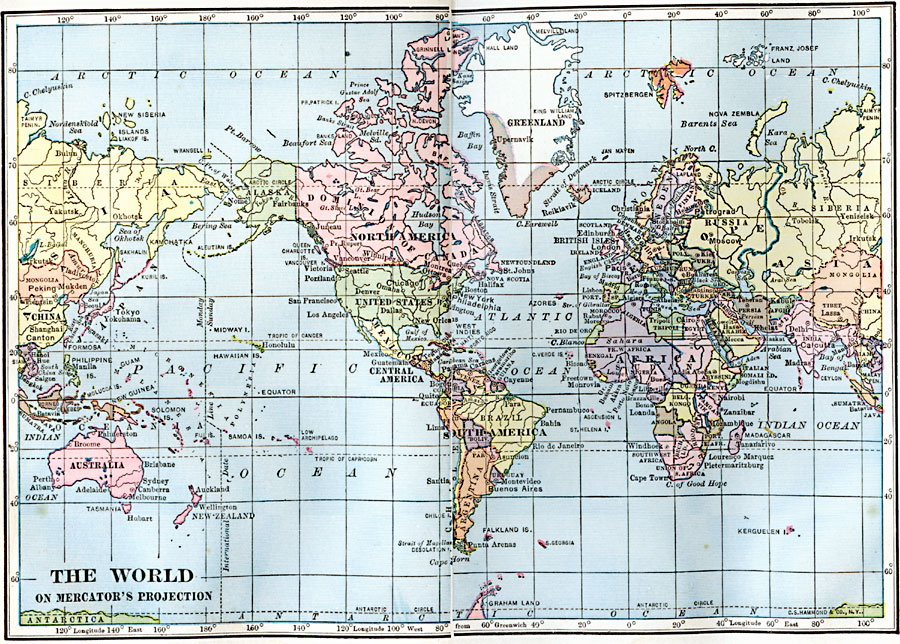 World Map on Mercator's Projection