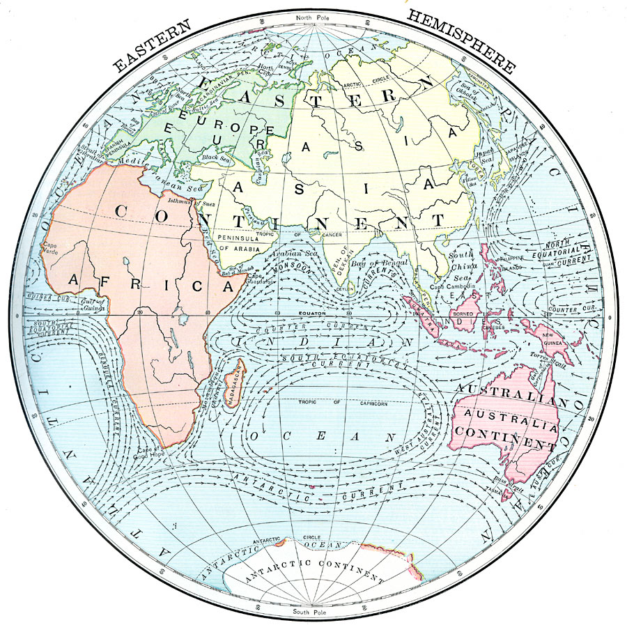 Eastern Hemisphere and Ocean Currents