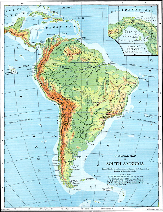 Physical Map of South America