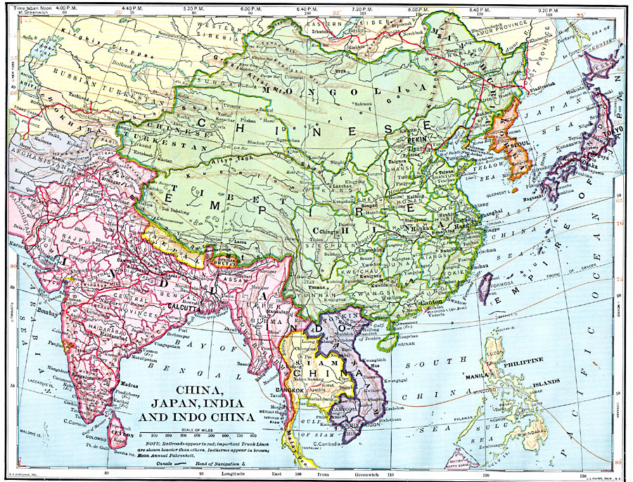 China, Japan, India, and Indo-China