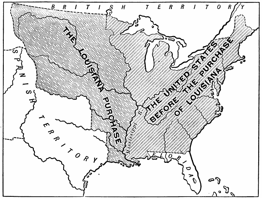 The Territory of the United States before and after the Louisiana Purchase