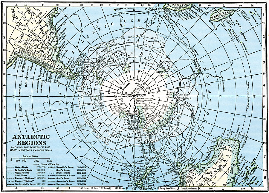 Antarctic Regions showing the routes of the most important explorations