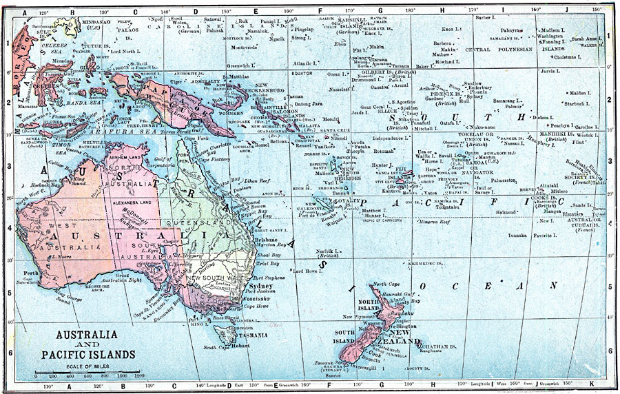 Map of Australia and the Pacific Islands