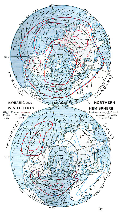 Isobaric and Wind Charts of Northern Hemisphere