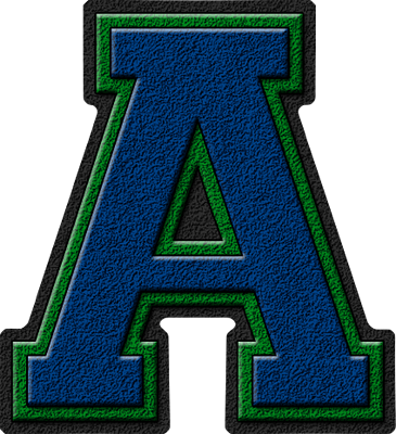 Presentation Alphabets: Royal Blue & Green Varsity Letter A