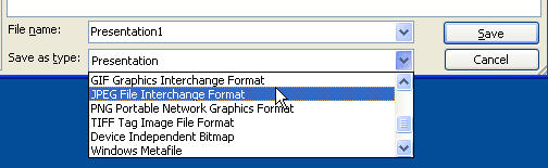 Save As Type pulldown menu