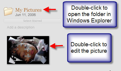 Picasa: Double-click to edit image or to open folder in Windows Explorer