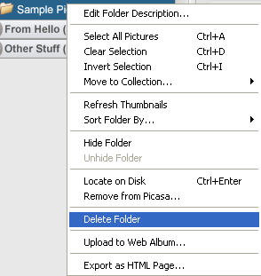 Right-click, Delete Folder