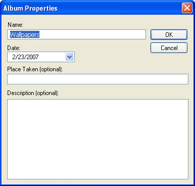 Album Properties dialog box