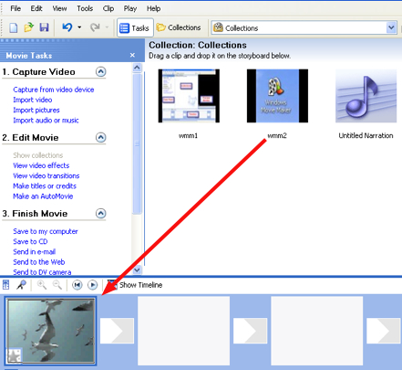 Drag clip from Collection to Storyboard