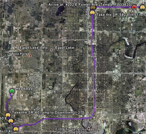 Google Earth route display