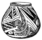 Mexican jar with serpent design sketched in the American Museum of Natural History in New York.